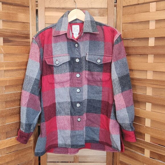 Field FG Gear Red Gray Wool Shirt Men S Long Sleeve Button-Up - Picture 2 of 9